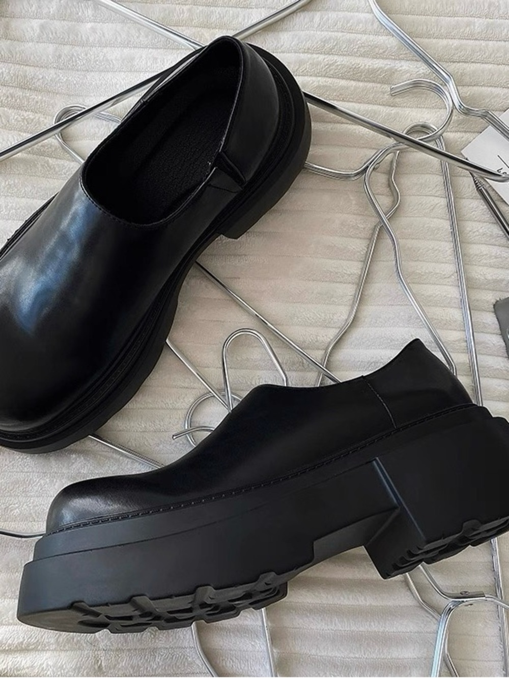 Black Platform Slip-On Loafers Chunky Lug Sole - 6.5cm Platform